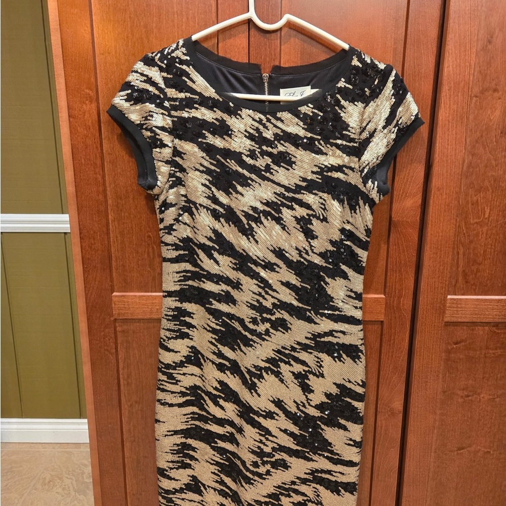 Eliza J Black and Gold Sequin Mini Dress